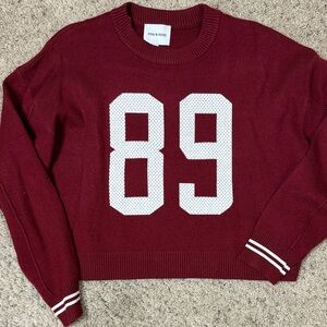 New Pink Rose Burgundy Crew Neck Sweater with '89' Design Medium